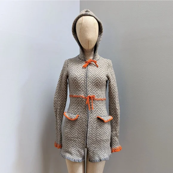 Sparrow Grey and Orange Wool Blend Zip Up Hoodie - Small - Picture 2 of 10